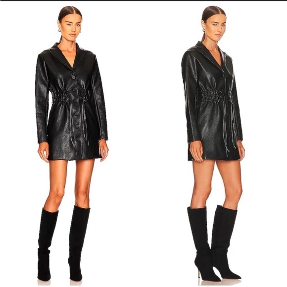 Line & Dot Faux Leather Black Dress Size M - Picture 1 of 4